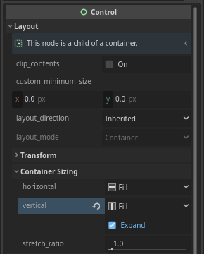Control node, with its vertical container sizing sets to fill & expand