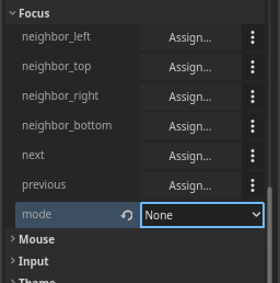 Button's focus_mode set to none