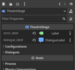 Label and DialogueLabel node assigned on the TheatreStage inspector